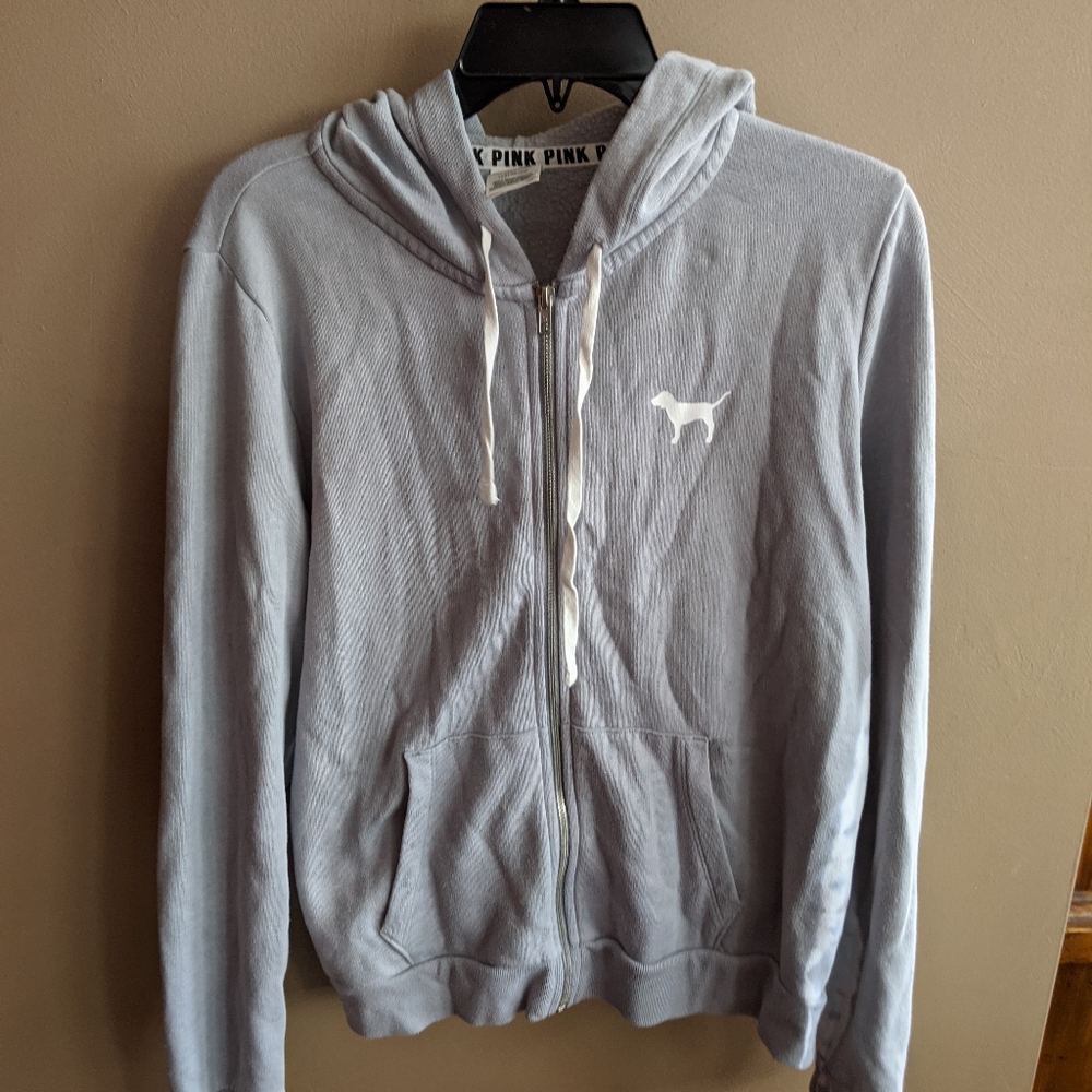 PINK Light Gray Zip Up Hoodie